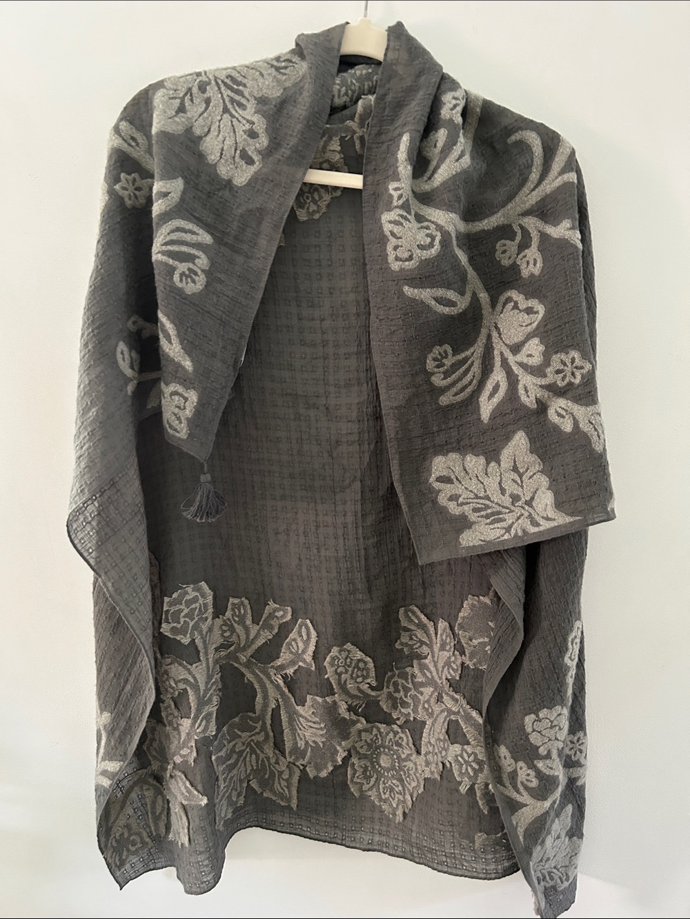 Pure Jill Gray Floral Embroidered Scarf Lightweight Drape Summer Evening Wrap - Picture 4 of 11
